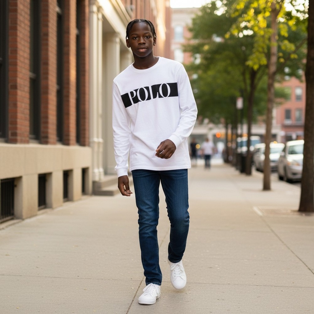 Polo Ralph Lauren‎ Mens 2XLT White Long Sleeve Block Logo Graphic T-Shirt Tall